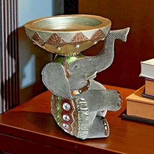 Decorative Jewel Embellished Resin Sitting Egyptian Elephant Candleholder 8"